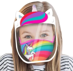 Kids Face Shield and matching ReusableMask, Age 3-7 Rainbow & Unicorn Design NEW - Picture 1 of 7