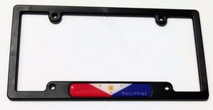 Philippine Flag Black Plastic Car License plate frame domed decal Philippines - Imagen 1 de 2