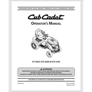 Cub Cadet GT 2000 GTX 2000 2100 Garden Tractor Operator's Manual YEAR 2012 - Picture 1 of 2