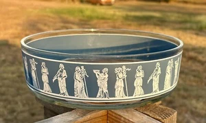 Corinthians Wedgwood Blue Greek Serving Bowl Mid Century Hollywood Regency Glass - Picture 1 of 11
