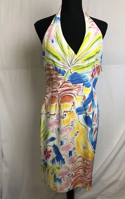 Vestido David Meister Mujer Escena Diseño Flamenco Halter Cambio Seda Talla 8 Nuevo con Etiquetas Foto 1 de 2