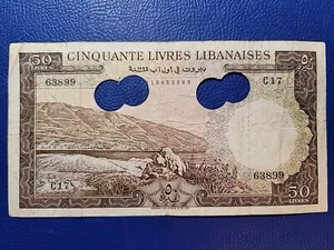 Lebanon 50 Livres 1952 Punch Hole Cancelled - Picture 1 of 2