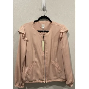 LC LAUREN CONRAD Pinko Cream Long Sleeve Zipper Jacket Size 14 - Picture 1 of 6