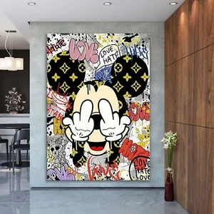 Banksy Graffiti Pop Art Middle Finger Mickey Mouse Canvas Wall Art 28x40" - Picture 1 of 7