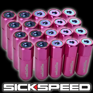 20 PINK/NEO CHROME CAPPED ALUMINUM EXTENDED 60MM LUG NUTS FOR WHEELS 12X1.5 L17 - Picture 1 of 1