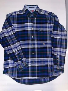 Camicia Tommy Hilfiger adulto uomo grande rosso navy quadri bottoni manica lunga abito - Foto 1 di 6
