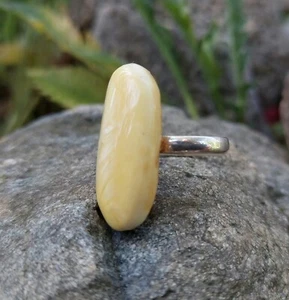 Baltic Amber Ring White Oval Adjustable Sterling Silver 925 Gemstone Unique Ring - Picture 1 of 6