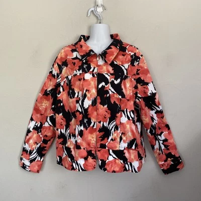 Erin London Women's Jacket Size XL Front Zip  Pockets Orange Pink Floral Office - Image 1 of 4