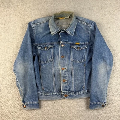Chaqueta de mezclilla Wrangler Rustler azul mediana años 80 GRAN DESVANECIMIENTO Y DESGASTE camión grunge de colección Foto 1 de 4
