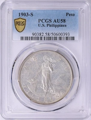 1903 S U.S. Philippines Silver Peso PCGS AU 58 - Image 1 of 3