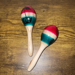Par de Maracas Mexicanas Pintadas a Mano Rojo Blanco Verde Fiesta Decoración - Imagen 1 de 5