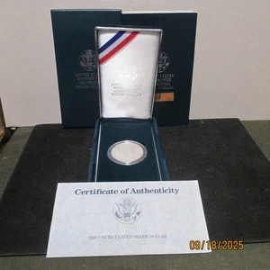 BU Commemorative 90% Silver Dollar In box with COA Eisenhower Centennial 1990 W - Picture 1 of 3