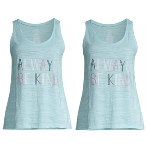 2 Damen Schlafshirt Tank Top Always Be Kind hellblau Größe M 8-10 bequem NEU - Bild 1 von 7