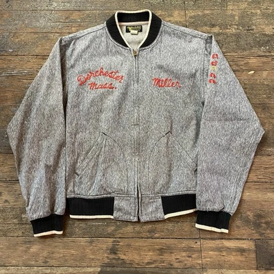 1960s Reproduction Sugar Cane Salt & Pepper Bomber Jacket Chain Stitched - Image 1 of 4