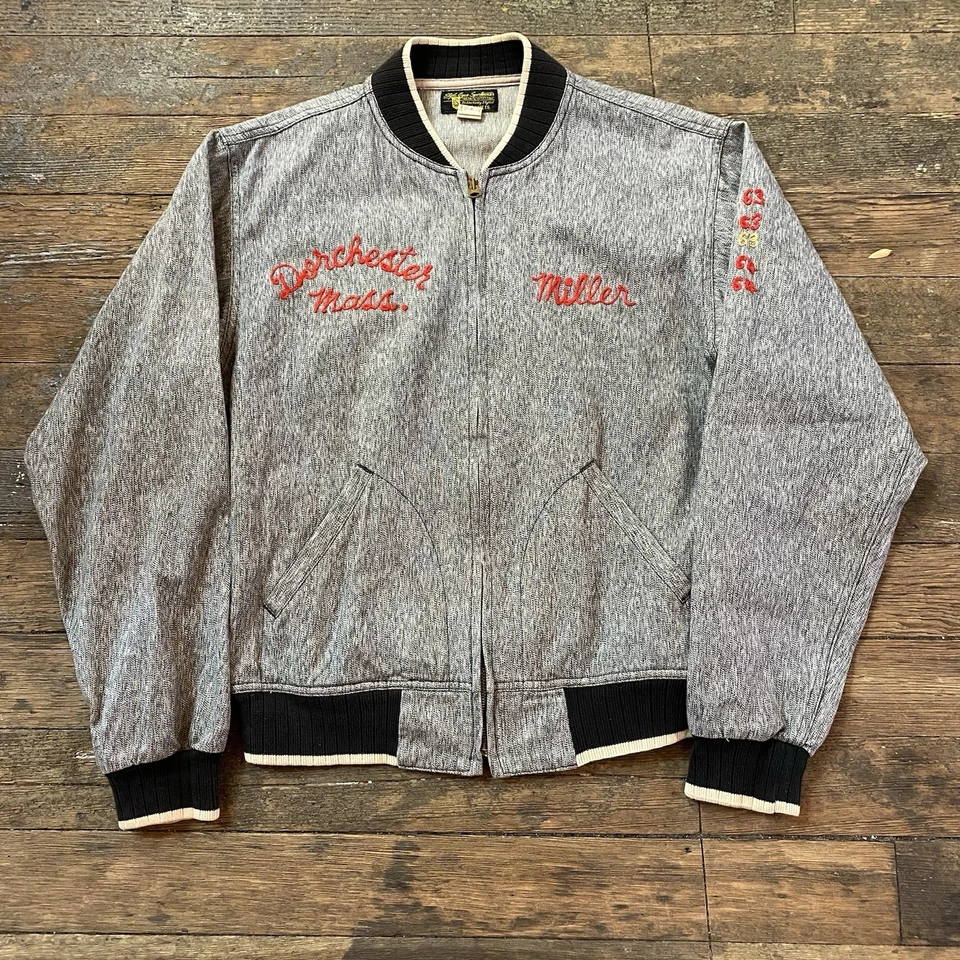 Chaqueta de bombardero cosida con cadena de sal y pimienta de caña de azúcar reproducción de la década de 1960 Foto 1 de 4