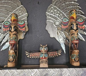 Tótem decorativo Totempole hecho a mano 3 tótems set altura 15 y 37 cm tótems - Imagen 1 de 8