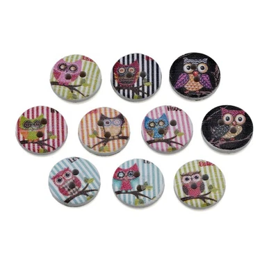 50PCS Painted Owl Wood Buttons for Sewing, Scrapbooking, DIY Decor 15mm - Image 1 of 4