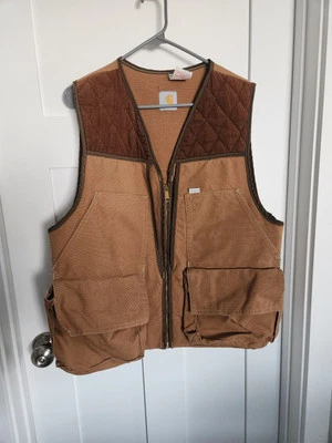 Vintage Carhartt Hunting Vest Mens L Canvas Corduroy Shell Sleeves Game Pocket - Image 1 of 4