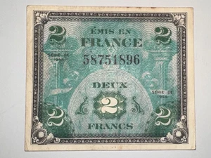1944 WWII Allied Military Currency France 2 Francs Note Liberation Era - Picture 1 of 2