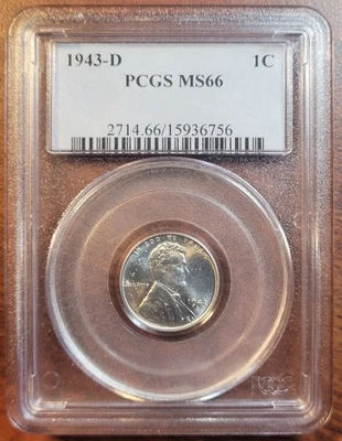 1943-D Steel Lincoln Wheat Cent PCGS MS-66 Gem Brilliant Uncirculated MS66 BU - Image 1 of 4