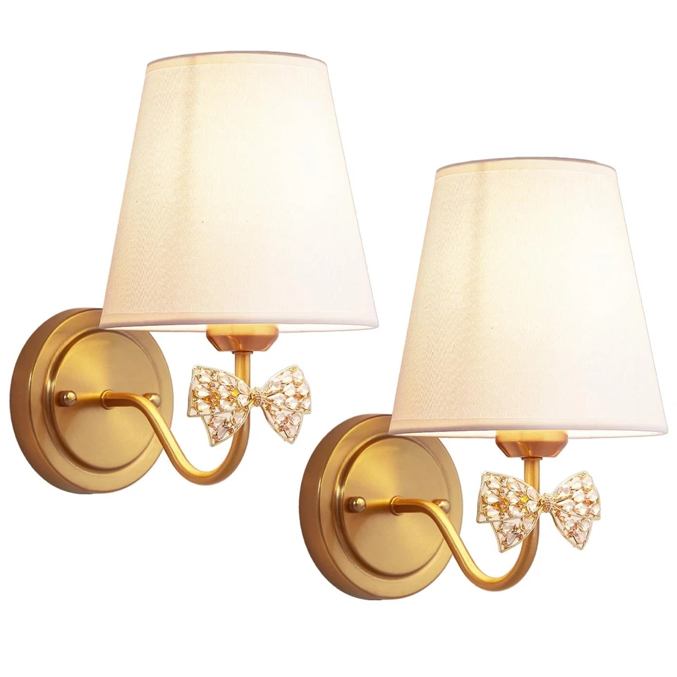 Antiguo juego de dos apliques de pared de latón, cristal ámbar vintage de granja... Foto 1 de 4