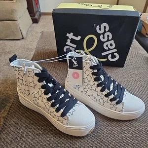  Canvas Black & White StarPlatform Sneaker NWT Size 4 Men Size 7 Women Zip Up - Picture 1 of 12