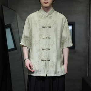 Chinese-style Short-sleeved Shirt Men New Summer Button-up Tang Hanfu Shirt Coat - Picture 1 of 14
