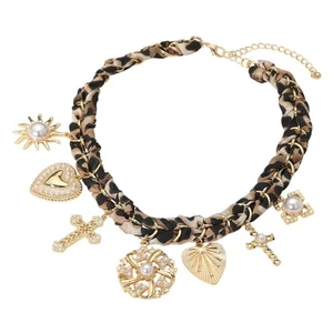 Leopard Fabric Chain Statement Necklace for Women Charm Jewelry Necklaces - Picture 1 of 2