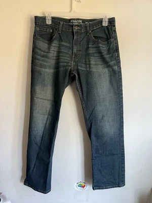 Мужские джинсы Signature Levi Strauss 34x32 синие S61 свободного покроя прямые темная джинсовая ткань - Изображение 1 из 4