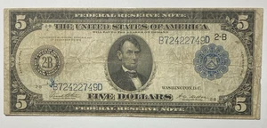 1914 $5 Large Size Federal Reserve New York Nice Fine - Picture 1 of 2