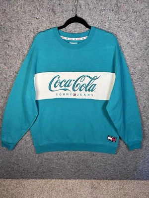 Tommy Jeans X Coca-Cola Collab Hilfiger Hombre’s Verde azulado Colorblock Sudadera XL Foto 1 de 4
