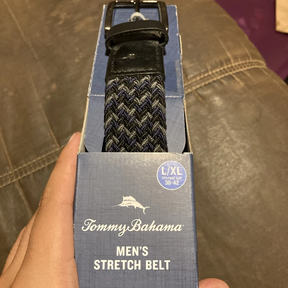 Tommy Bahama Mens Braided Stretch Belt Black Navy Size L /xl 38 - 42