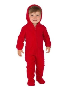 Pyjama mit Füßen - knallroter Kleinkind Hoodie Fleece Einteiler - Bild 1 von 4