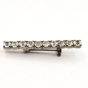 Strass gefütterte Stabbrosche Vintage 40er 50er Jahre silberfarben minimalistisch Anstecknadel - Bild 1 von 22