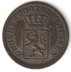 1847 German States Hesse-Darmstadt Kreuzer Small Nice Dark Free Shipping - Picture 1 of 2