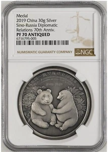 NGC PF70 2019 China Russia Diplomatic Relations 70th Anni Silver panda medal 30g - Picture 1 of 2