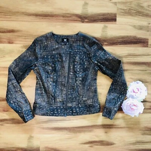 W By Worth Brown Double Zipper Alligator Print Brown Sz XP Jacket - Picture 1 of 9