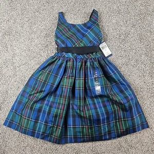 Polo Ralph Lauren Dress Girls 6X Blue Green Tartan Plaid Sash Sleeveless Pockets - Picture 1 of 13