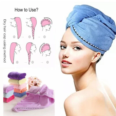 Rapid Fast Drying Hair Absorbent Towel Turban Wrap Soft Shower Bath Cap Hat - Image 1 of 4