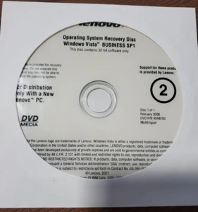 Lenovo Windows Vista Business SP1 32-bit OS Recovery DVD Disk Disc P/N: 45R8782 - Picture 1 of 4