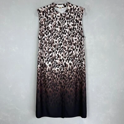 Calvin Klein shift midi dress plus size 16W sleeveless leopard print white brown - Image 1 of 4