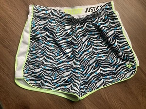 Justice Girl's 12 Black White Green Zebra Print Athletic Shorts - Picture 1 of 4