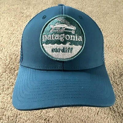 Boné Patagonia Caminhoneiro Adulto Azul Verde Snapback Truta Cardiff Logotipo Malha - Imagem 1 de 4