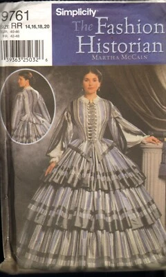 Pattern Costume Historical Civil War Era Ladies 14-20 Simplicity 9761 Uncut - Image 1 of 2