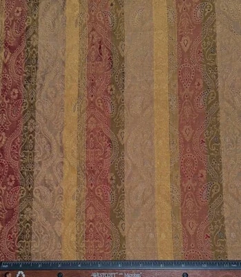 Olive/Red/Gold Dupioni Jacquard 100% Silk Fabric 54" Wide, By the Yard (JD-346) - Image 1 of 3