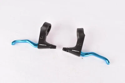NOS blue anodized Tektro flatbar cantilver brake lever set from the 1990s - Image 1 of 4