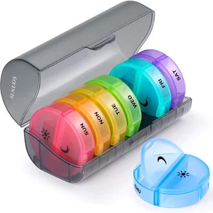 7-Day 2x Pill Organizer, Large Daily Pill Cases for Pills/Vitamins/Fish Oil - Picture 1 of 32