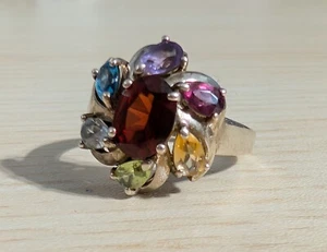Sterling Silver Multi Color Gem Stones Ring Size 7 Floral - Picture 1 of 6