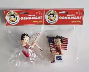 Paar Vintage Betty Boop Ornamente USA patriotisch rot Kleid Champagnerglas - Bild 1 von 8
