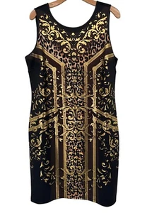 Thalia Sodi size XL dress Sleeveless Black Gold Print scuba knit Sheath Dress - Picture 1 of 4